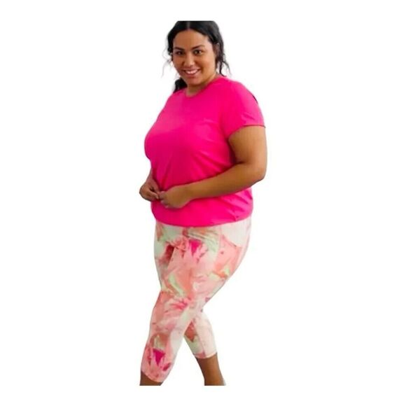 ID Ideology Plus Size Printed Cropped Leggings Casual Pink Shock Size 1X - Picture 2 of 4